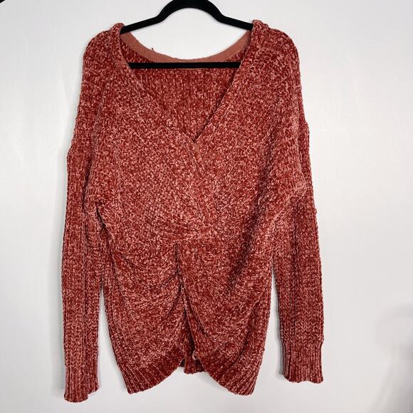 New Entro Medium M Orange Chenille Twist Low VBack Tunic Sweater Soft Cozy Knit - Picture 2 of 10